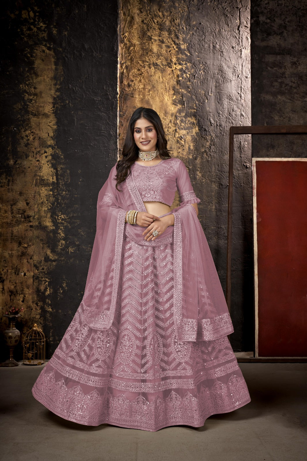 Malty Heavy Net With Designer Embroidery Work Semi Stitch Lehenga Choli