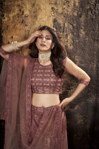 Peach Heavy Net With Sequence Embroidery Work Semi-Stitched Lehenga Choli