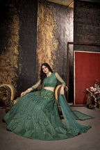 Sea Green Heavy Net With Sequence Embroidery Work Semi-Stitched Lehenga Choli