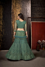 Sea Green Heavy Net With Sequence Embroidery Work Semi-Stitched Lehenga Choli