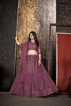 Pink Heavy Net With Sequence Embroidery Work Semi-Stitched Lehenga Choli
