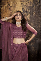 Pink Heavy Net With Sequence Embroidery Work Semi-Stitched Lehenga Choli