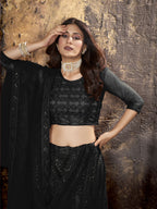 Black Heavy Net With Sequence Embroidery Work Semi-Stitched Lehenga Choli